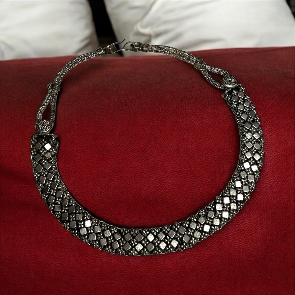 Vintage Silver Rajasthani Intricate Woven Necklace